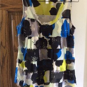 Loft Floral tiered flowing Tank Black Blue gray yellow white M $10